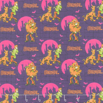 Character Halloween III - Scooby Doo Bricks Purple Yardage