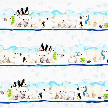 Burr the Polar Bear - Polar Bears Stripe White Yardage