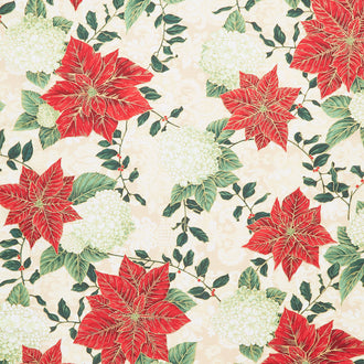 Holiday Flourish - Snow Flower Gold Colorstory Poinsettia Cream Metallic Yardage