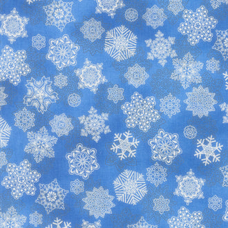 Holiday Flourish - Snow Flower Blue Colorstory Snowflakes Blue Metallic Yardage