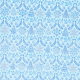 Holiday Flourish - Snow Flower Blue Colorstory Damask Sky Metallic Yardage