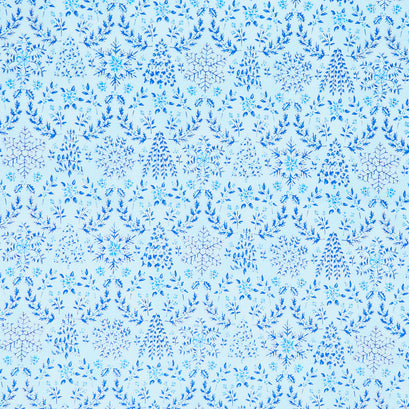 Holiday Flourish - Snow Flower Blue Colorstory Damask Sky Metallic Yardage