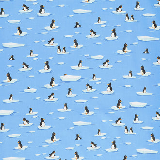 Burr the Polar Bear - Penguins Sky Blue Yardage