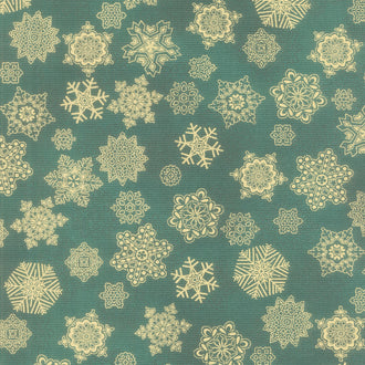 Holiday Flourish - Snow Flower Gold Colorstory Snowflakes Evergreen Metallic Yardage