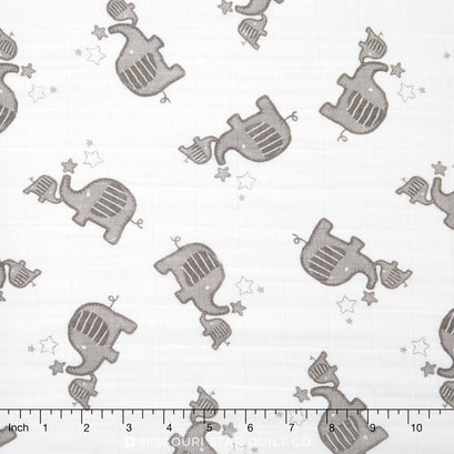 Embrace - Double Gauze Silver Elephants Yardage