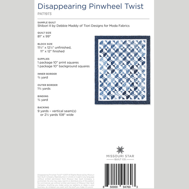 Digital Download - Disappearing Pinwheel Twist Pattern by Missouri Sta