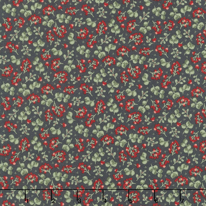 Yuletide Forest - Berry Sprigs Charcoal Yardage