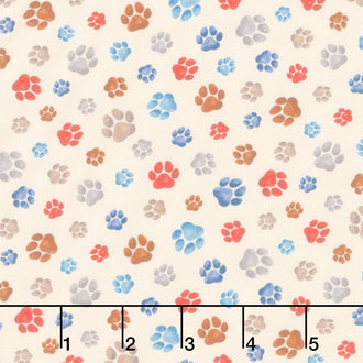 Dogs - Tossed Dogs Paw Prints Tan Yardage