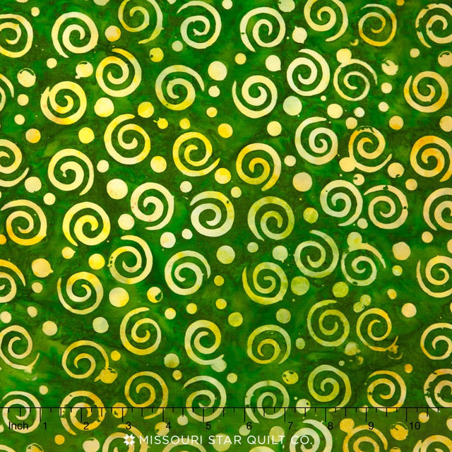 Primo Batiks - Bright Lights Swirl Curl Emerald Green Yardage Primary Image