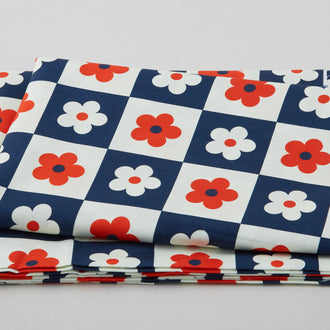 Digital Designs - Flowerhead Squares Blue/White 2 Yard Cut