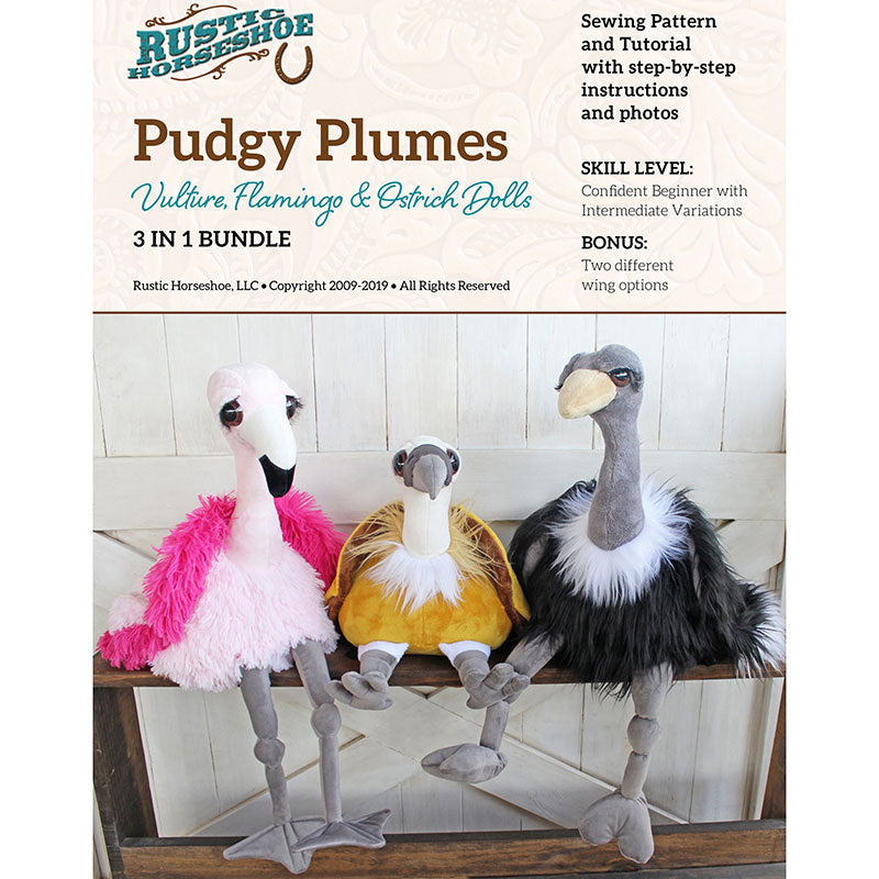 Pudgy Plumes - Flamingo, Ostrich and Vulture Plush Doll Pattern Primary Image