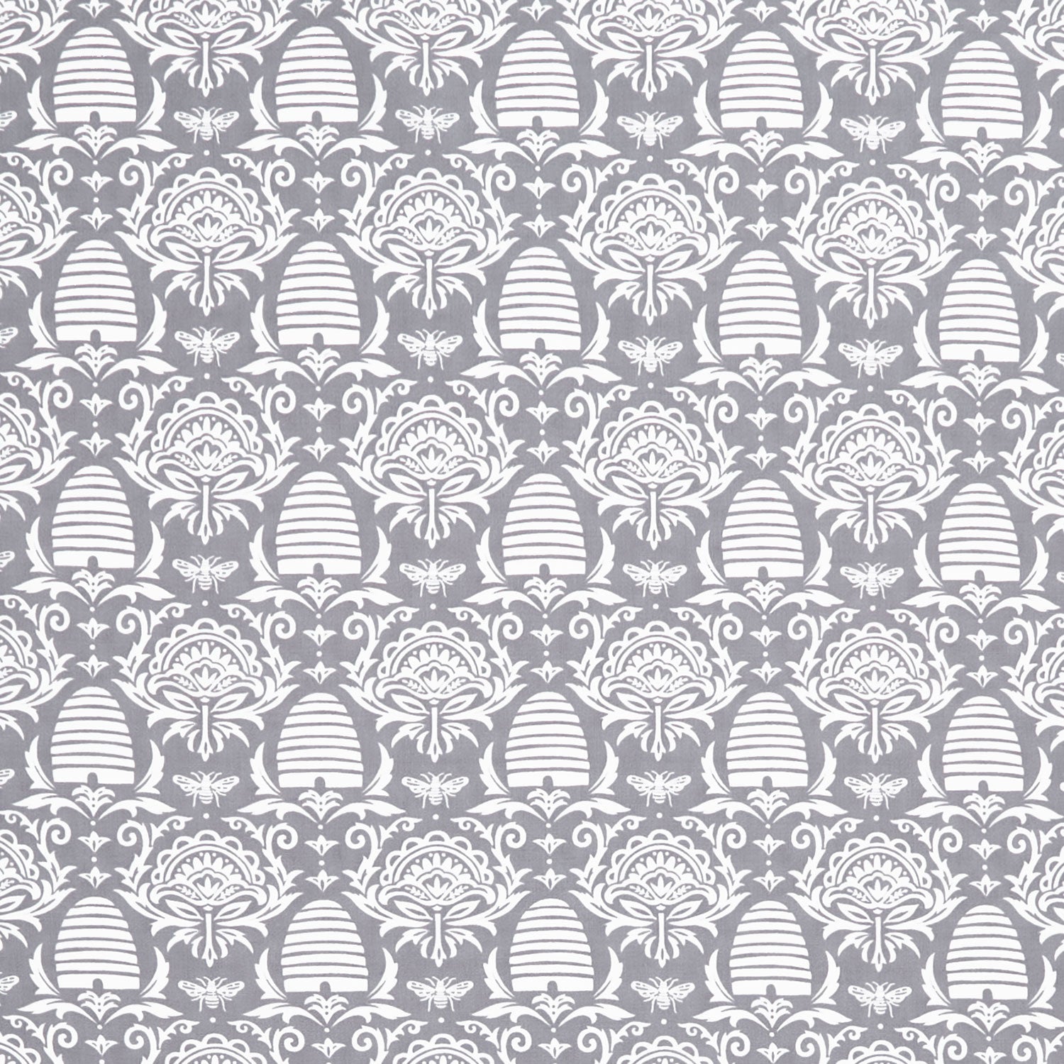 Honey and Lavender - Beeskep Damask Pebble Grey Yardage Primary Image