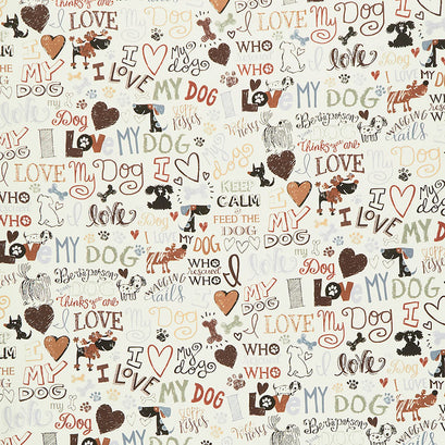 Dogs - I Love My Dog Cream Yardage