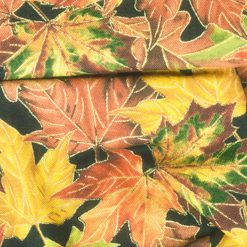 Autumn Leaves - Allover Autumn Leaves Black Metallic Yardage