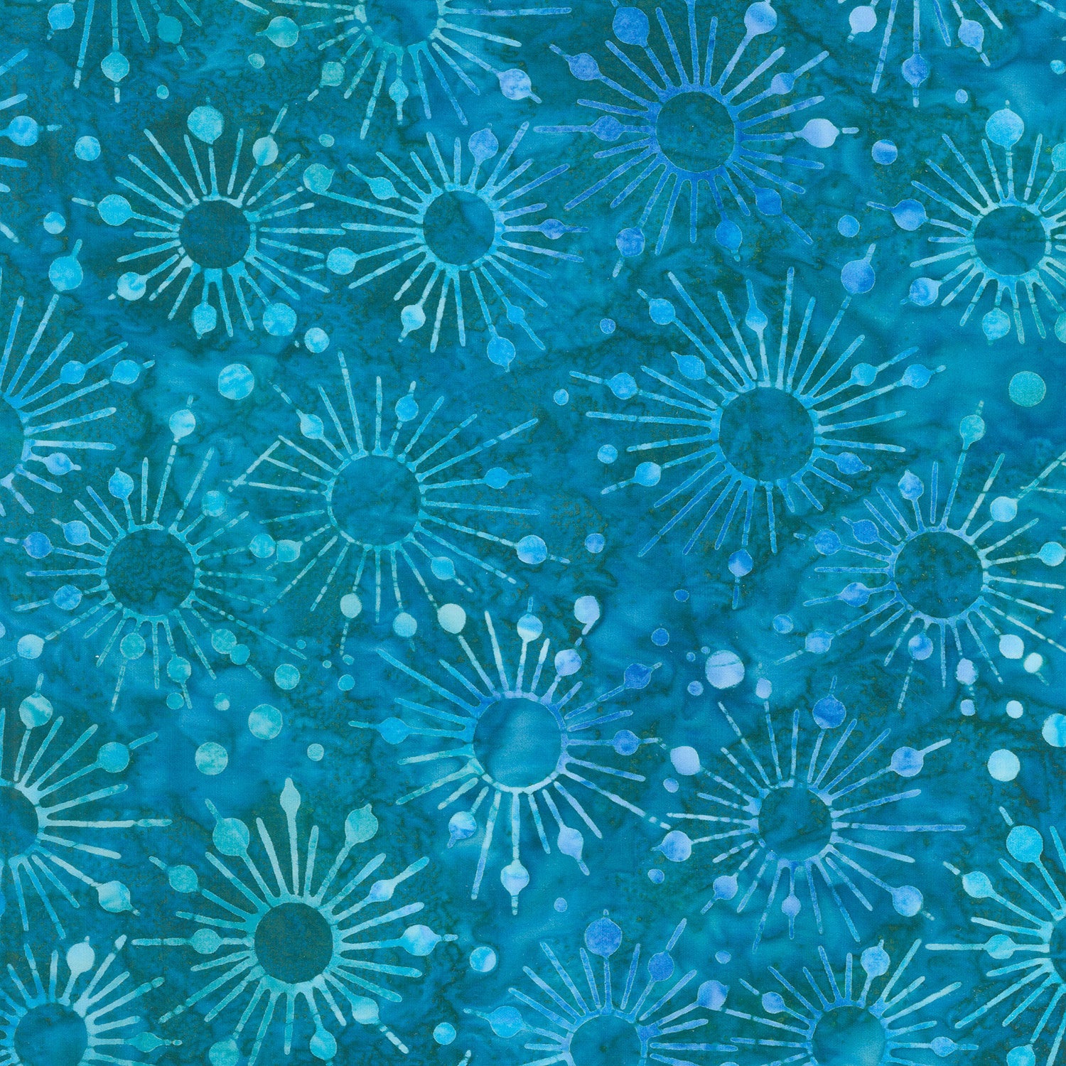 Hand Painted Batik Fabric Square - Swirling Star Flower in Teal