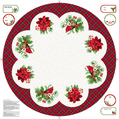 Cardinal Christmas - Tree Skirt Panel White Multi Yardage