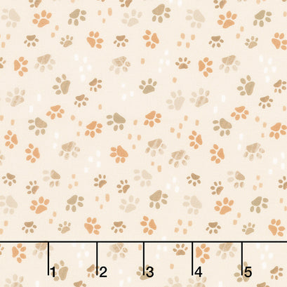 Cats - Cat Paw Prints Beige Yardage