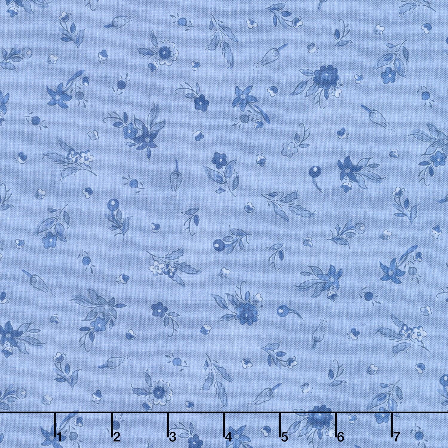 Little Blue Floral Cotton Fabric Navy Blue White Flower 1/2 Yard