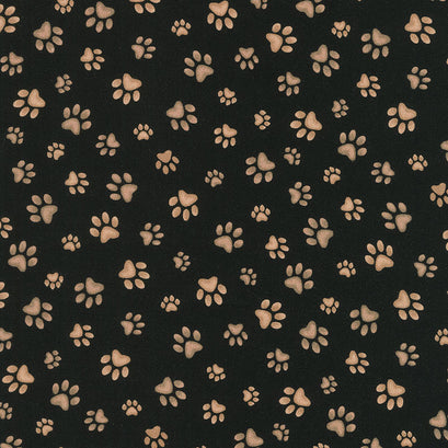 Cats - Cats Paw Prints Black Yardage