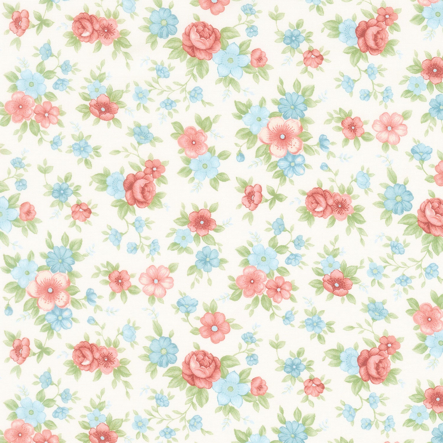 Red White and Beautiful - Roses Cream Yardage