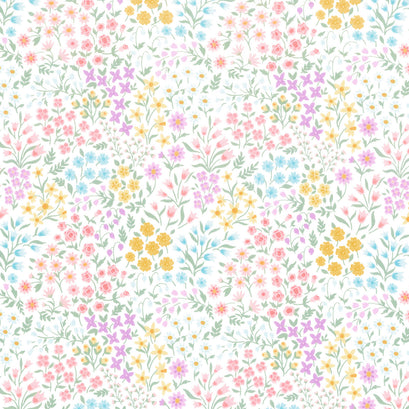 Bunny Trail - Spring Floral White Yardage