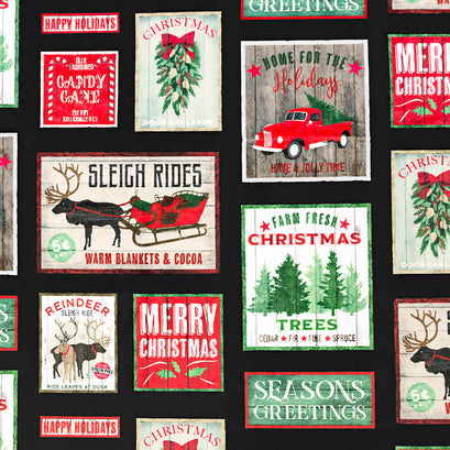 Cuddle® Prints - Xmas Signs Black Digitally Printed Minky Yardage