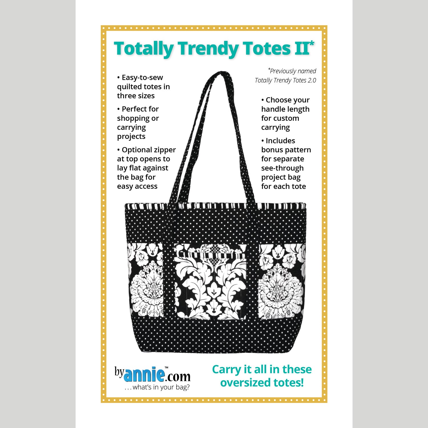 Byannie Patterns, Snapshot Pattern, 2 Sizes Carryall Bag Pattern