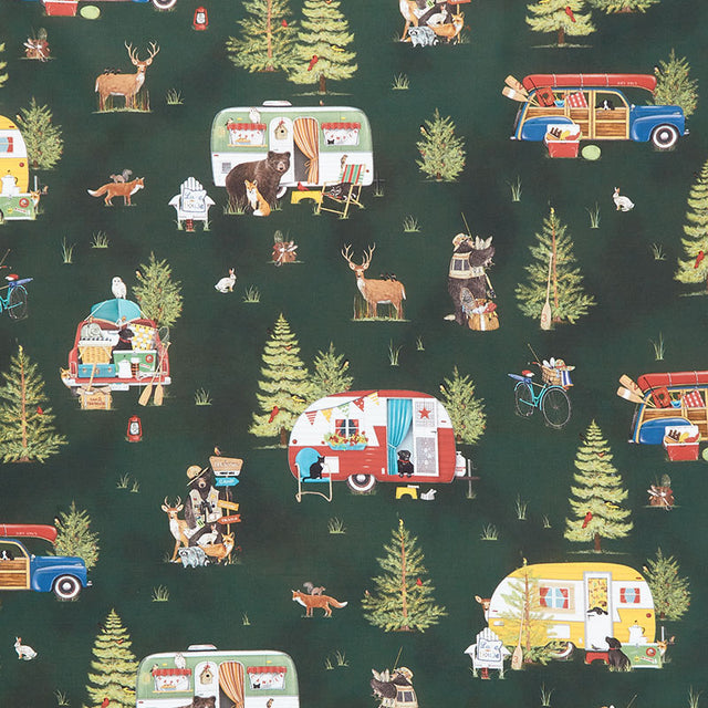 Happy Camping Fabric by The Yard, Lake House Decor Upholstery Fabric, Bear  Hunting Theme Decorative Fabric, Camper Accessories Outdoor Fabric, Fishing