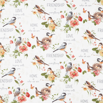 Blessed By Nature - Birds and Flowers Cream Yardage