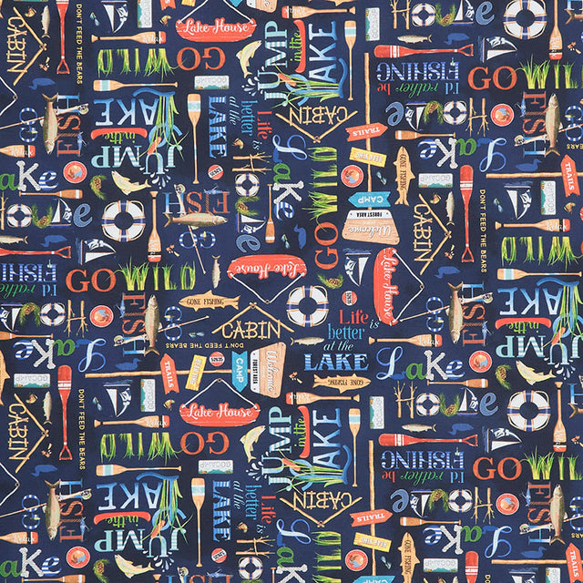 Lake House Bolted Fabric - Navy