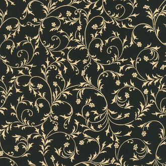 Holiday Flourish - Snow Flower Gold Colorstory Swirls Black Metallic Yardage