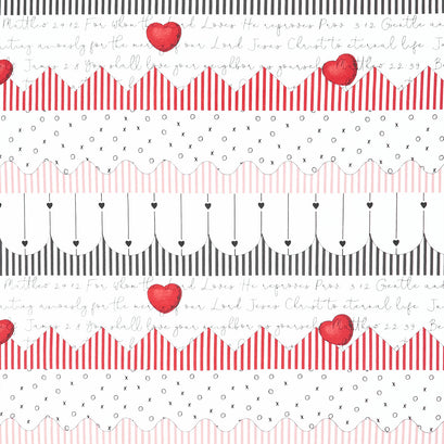 All My Heart - Trimmings Border Stripe White Yardage