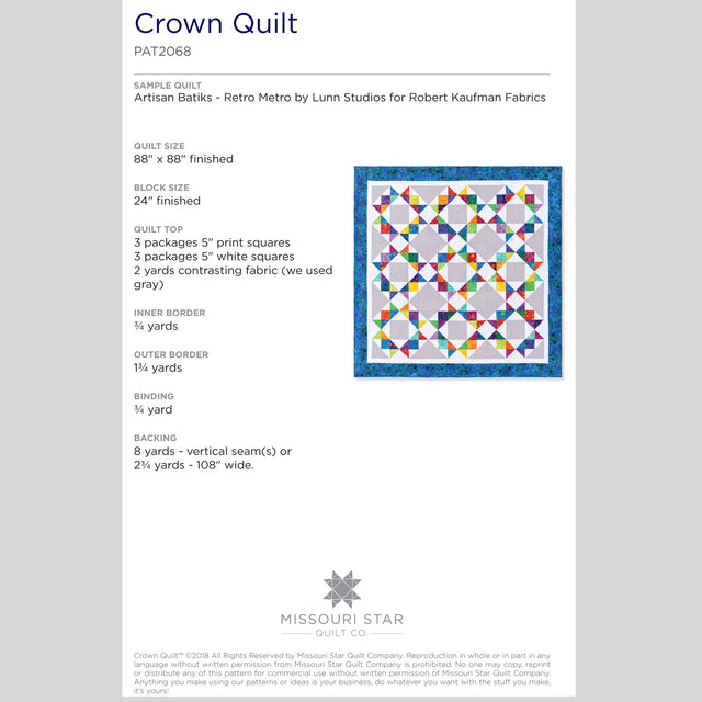 Digital Download - Crown Quilt Pattern by Missouri Star