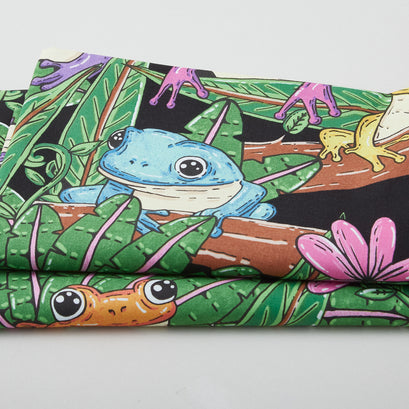 Tropical Jungle - Froggy Fun Times Black 2 Yard Cut