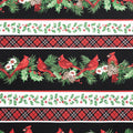 Cardinal Christmas - Border Stripe Black Multi Yardage Primary Image