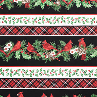 Cardinal Christmas - Border Stripe Black Multi Yardage