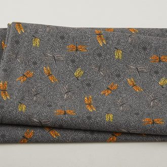 Mellow Yellow - Dragonflies Dark Gray 2 Yard Cut