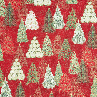 Holiday Flourish - Snow Flower Gold Colorstory Trees Crimson Metallic Yardage