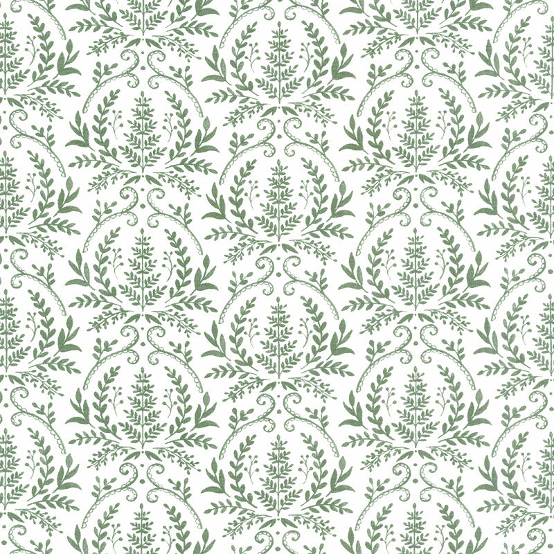 Happiness Blooms - Ferns and Foilage Damask White Washed Yardage Primary Image