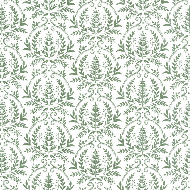 Happiness Blooms - Ferns and Foilage Damask White Washed Yardage Primary Image