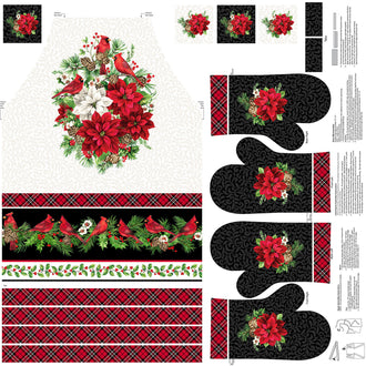 Cardinal Christmas - Apron and Oven Mitt White Multi Panel