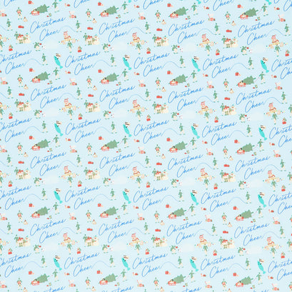 Character Winter Holiday Collection III - Elf Christmas Cheer Light Blue Yardage