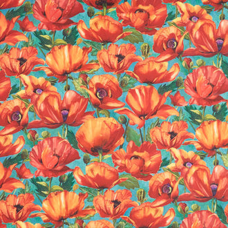 Charisma - Packed Poppies Turquoise Multi Yardage