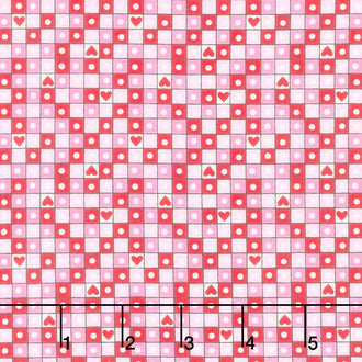 Love Me Do - Heart Grid Pink Yardage