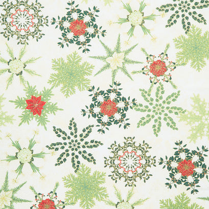 Holiday Flourish - Snow Flower Gold Colorstory Snowflakes Cream Metallic Yardage