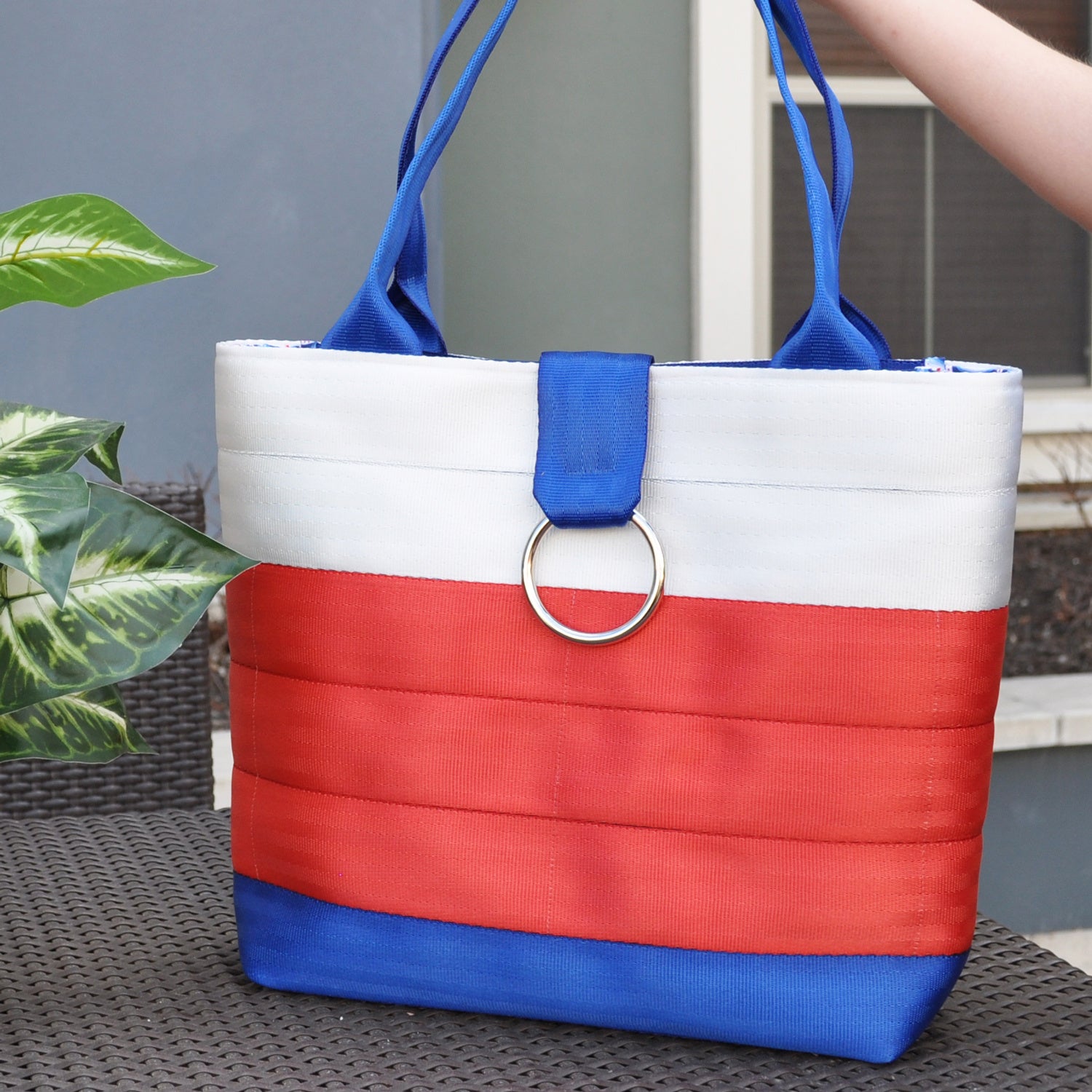 Striped Market Tote/Backpack - Blue + Red + White