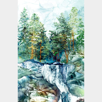 Cedarcrest Falls - Tree Waterfall Teal Multi Panel