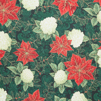 Holiday Flourish - Snow Flower Gold Colorstory Poinsettia Evergreen Metallic Yardage