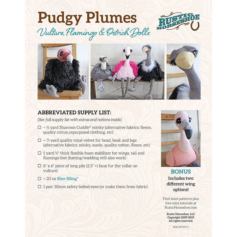 Pudgy Plumes - Flamingo, Ostrich and Vulture Plush Doll Pattern Alternative View #1