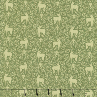 Yuletide Forest - Deer Damask Green Yardage